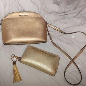 Michael Kors Emmy Rose Gold Crossbody &  Gold Wallet Set